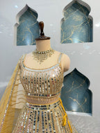 "GOLDEN MIRROR WORK BRIDAL LEHENGA"