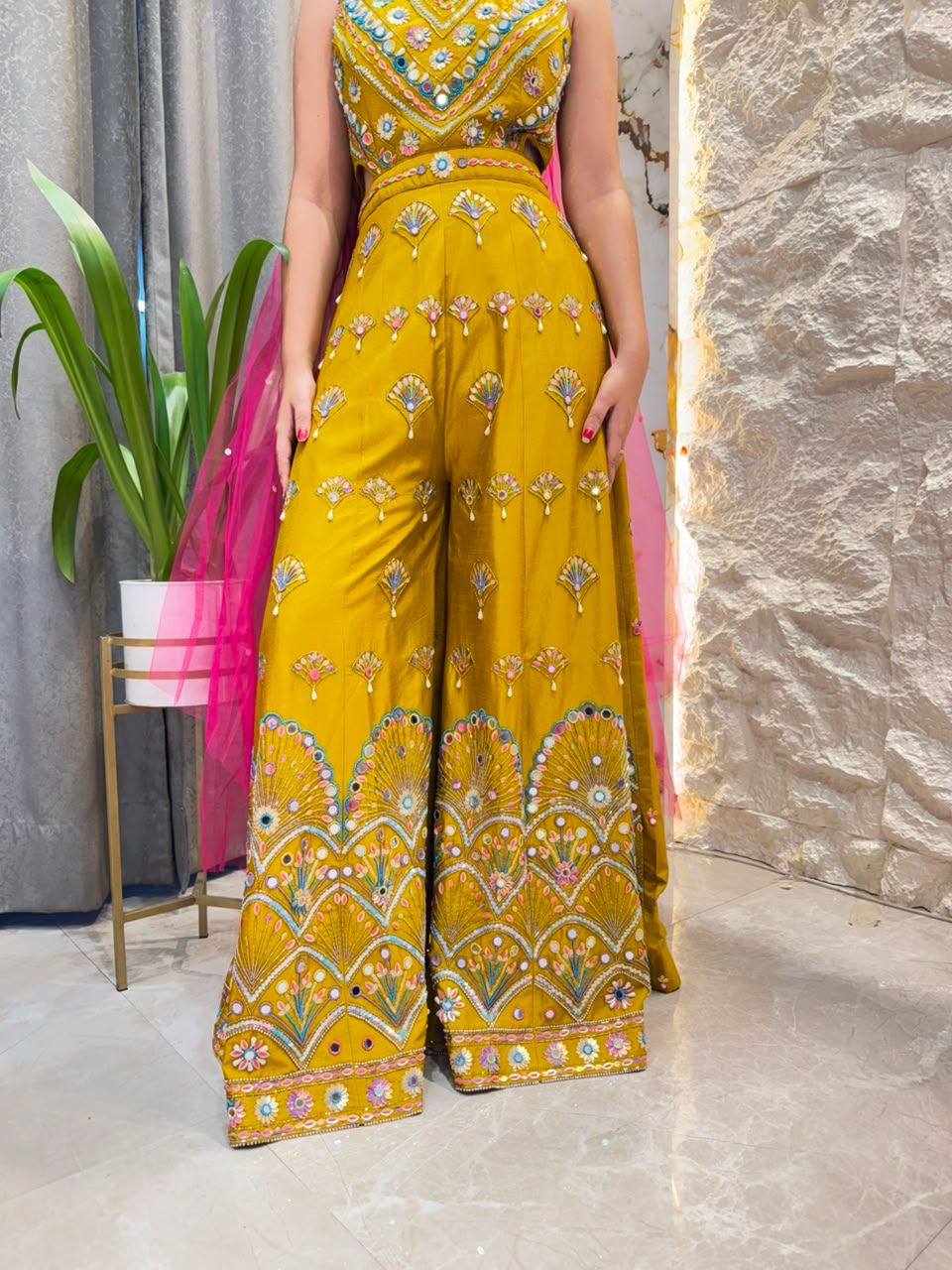 "MUSTARD YELLOW PEACOCK EMBROIDERED INDO-WESTERN"