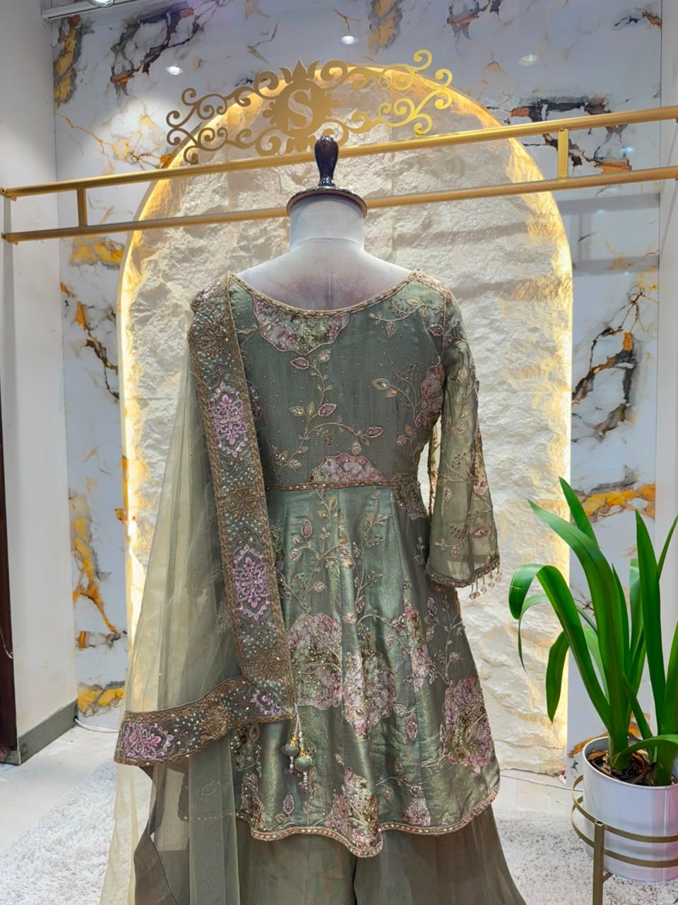 "SAGE BLOOM EMBROIDERED PEPLUM SHARARA"