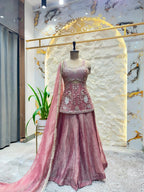 "BLUSH PINK EMBROIDERED PEPLUM SHARARA"