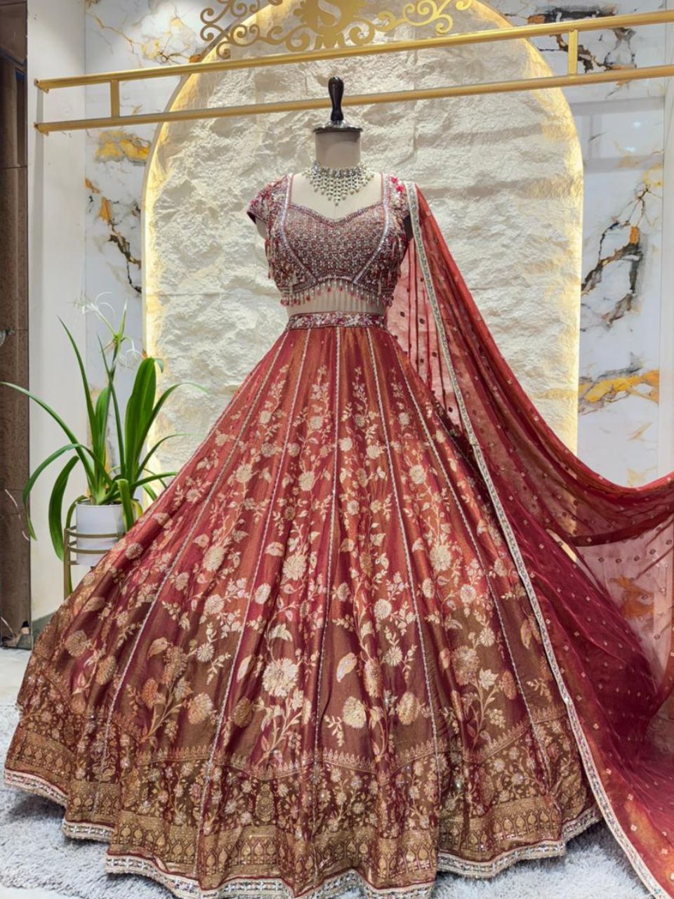 "MAROON MAJESTY FLORAL LEHENGA"