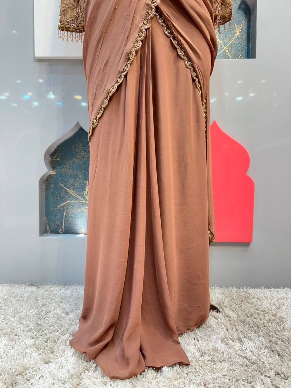 "MOCHA GLAMOUR DRAPE SAREE"