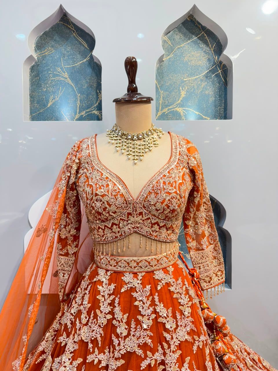 "ORANGE HERITAGE EMBROIDERED LEHENGA"