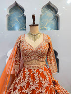 "ORANGE HERITAGE EMBROIDERED LEHENGA"
