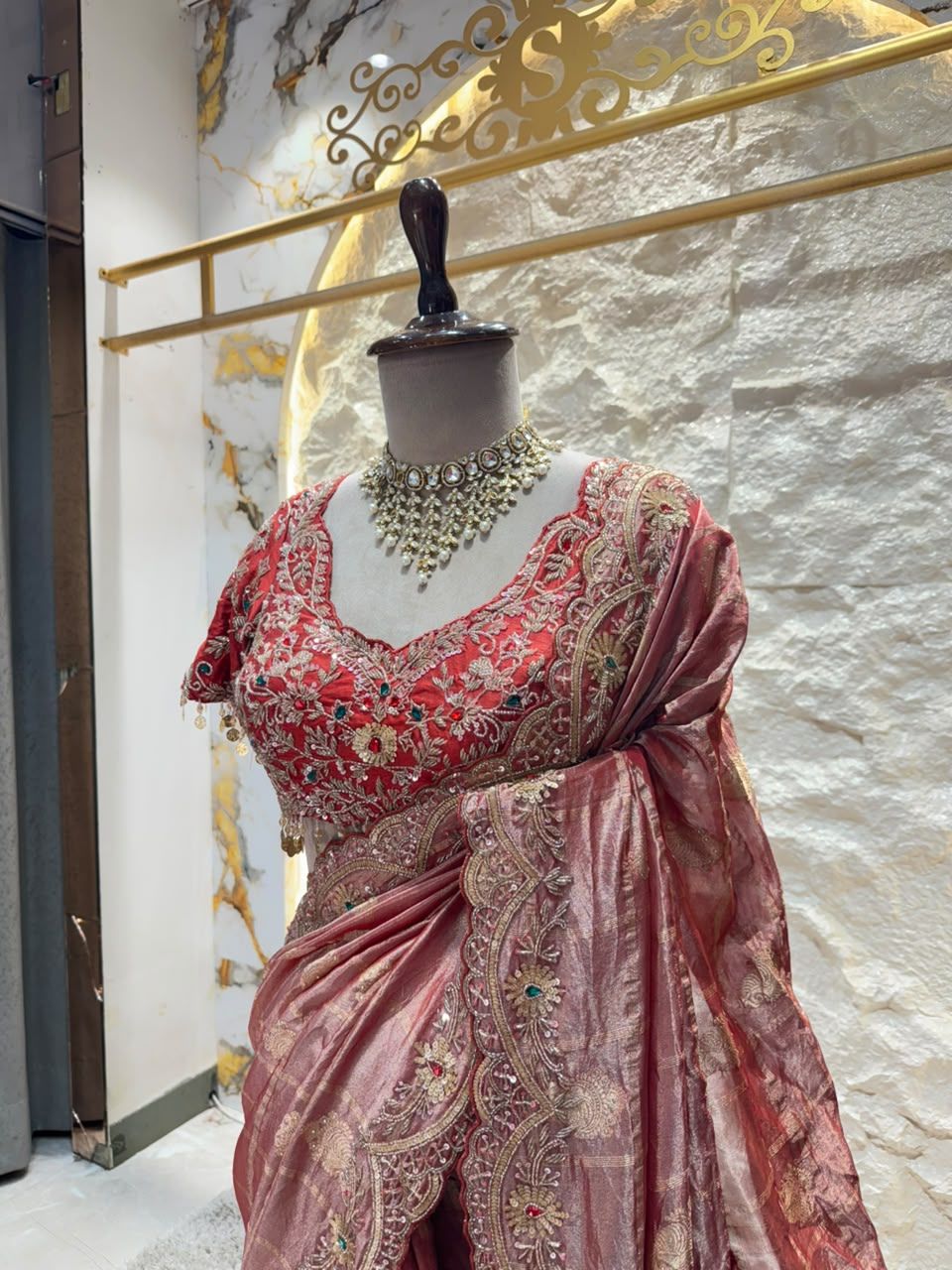 "WINE ROSE ZARI SAREE"