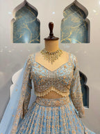 "POWDER BLUE AND GOLD EMBROIDERED LEHENGA"