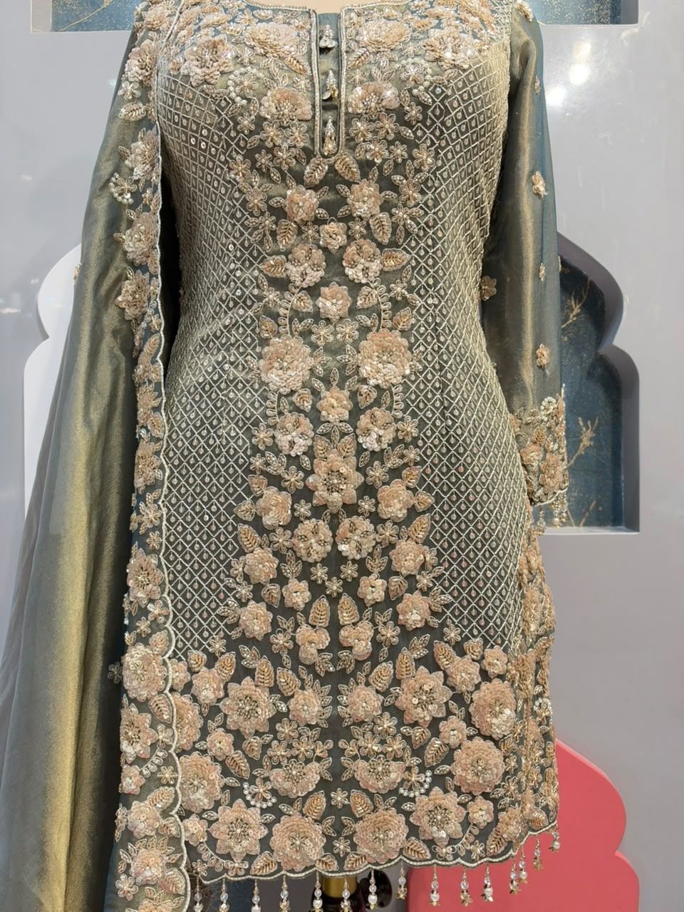 "SAGE ROYALE EMBROIDERED SHARARA"