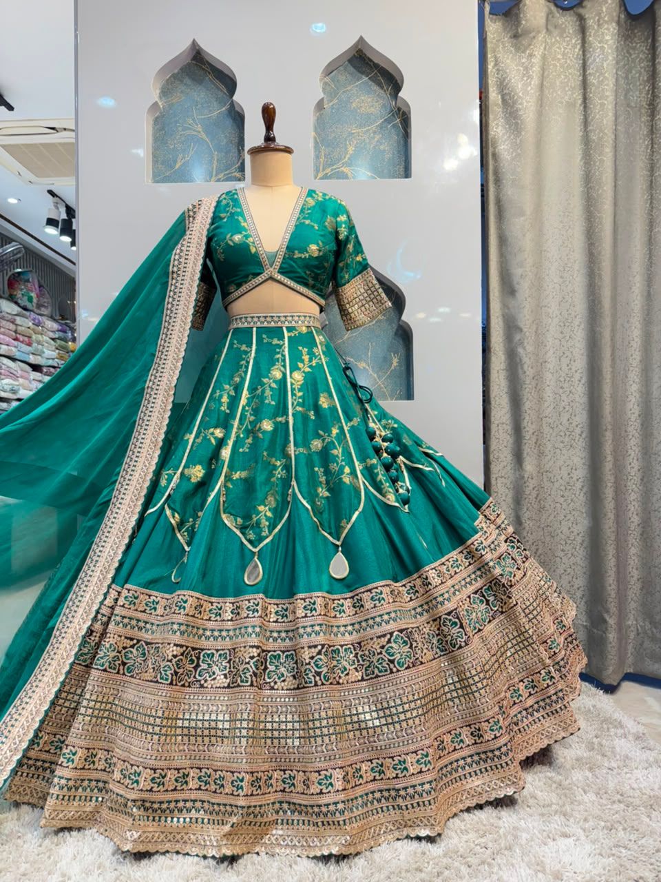 "EMERALD BLOOM HERITAGE LEHENGA"
