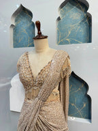 "CHAMPAGNE PEARL DRAPE SAREE"