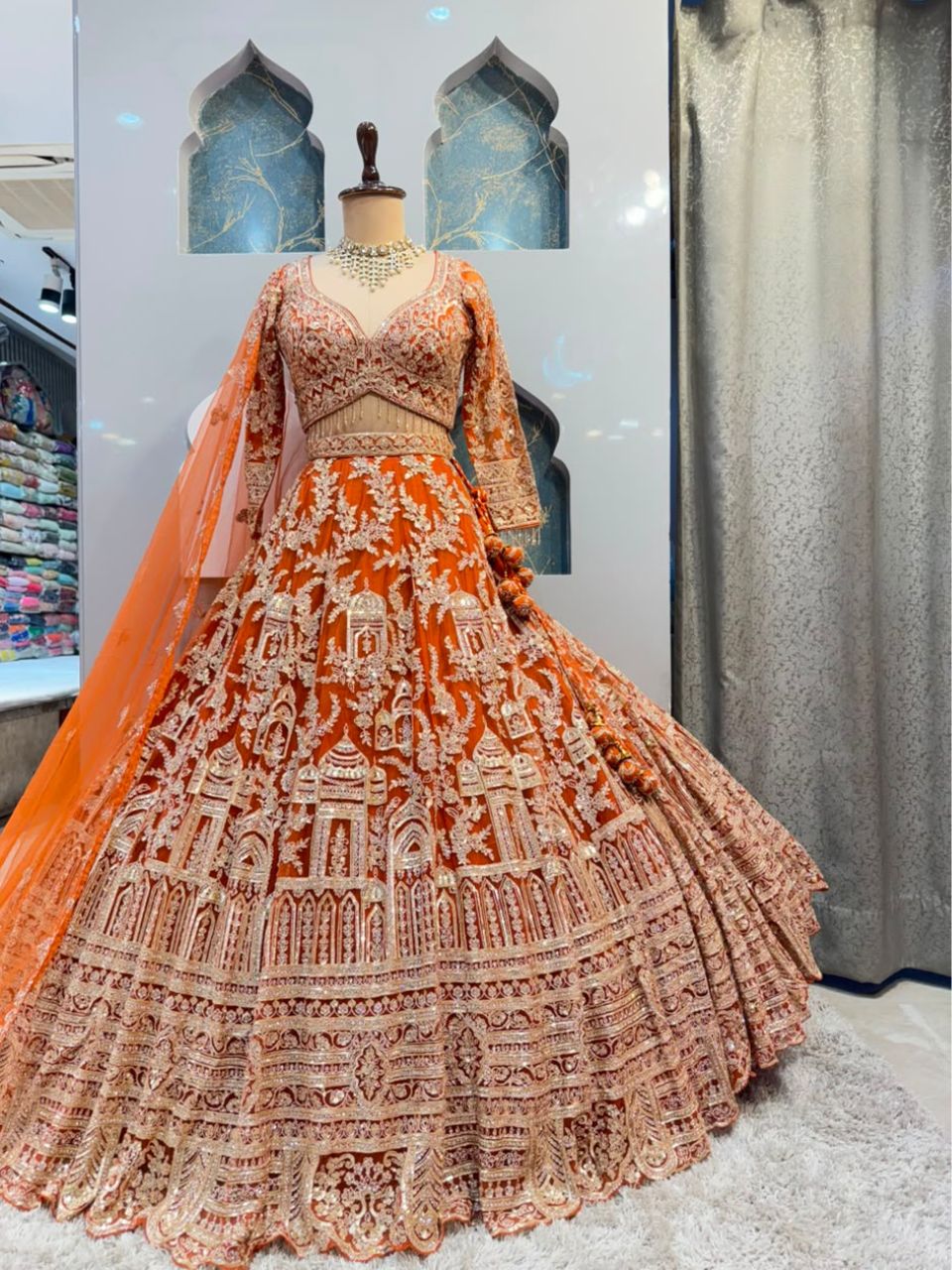 "ORANGE HERITAGE EMBROIDERED LEHENGA"