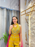 "MUSTARD YELLOW PEACOCK EMBROIDERED INDO-WESTERN"