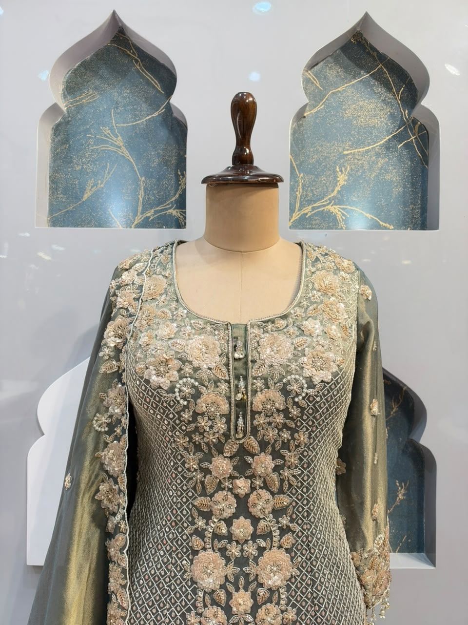"SAGE ROYALE EMBROIDERED SHARARA"