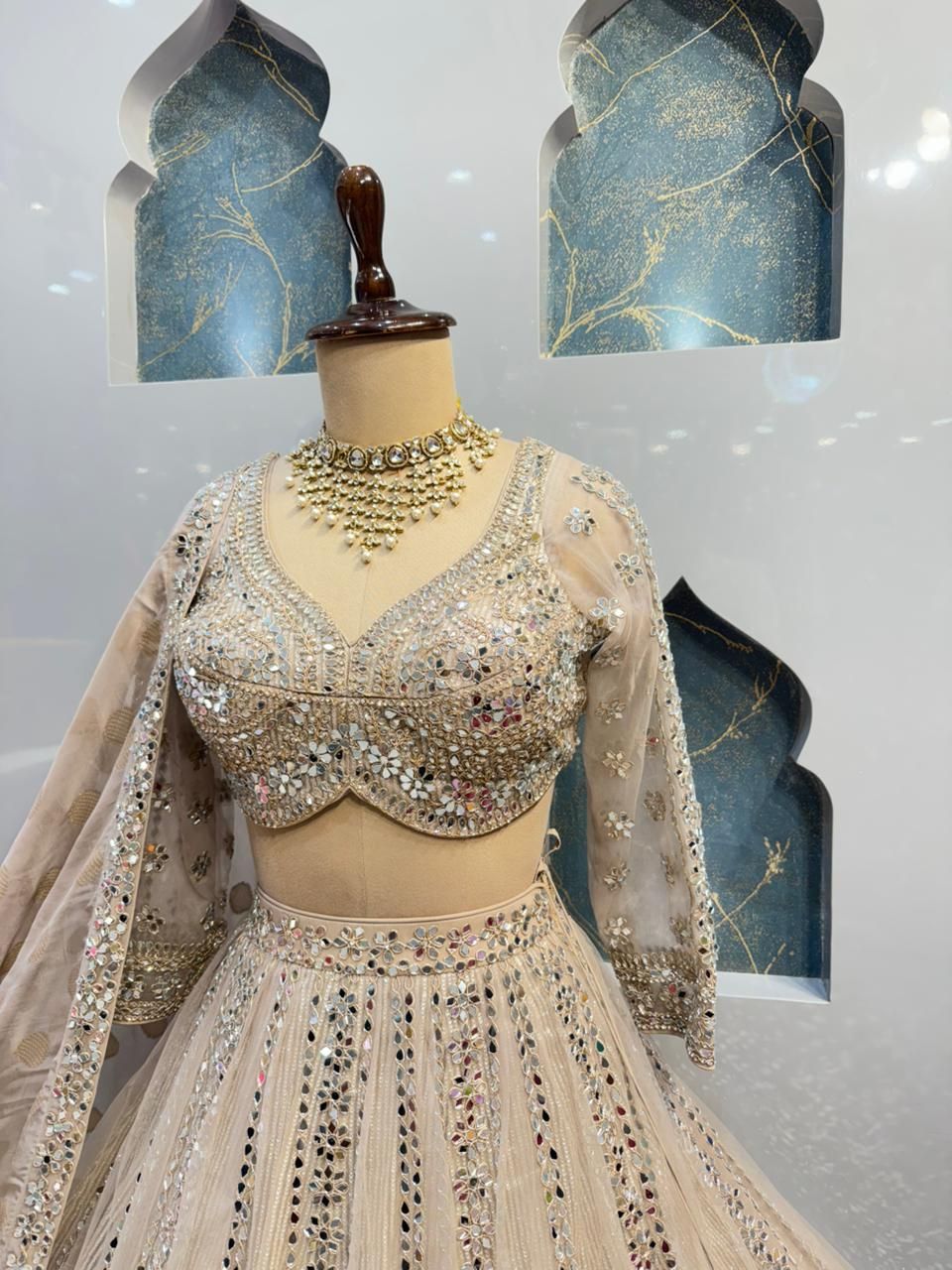 "CELESTIAL CHAMPAGNE MIRROR WORK LEHENGA"