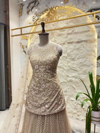 "ANTIQUE ROSE GOLD FLORAL EMBROIDERED SHARARA"