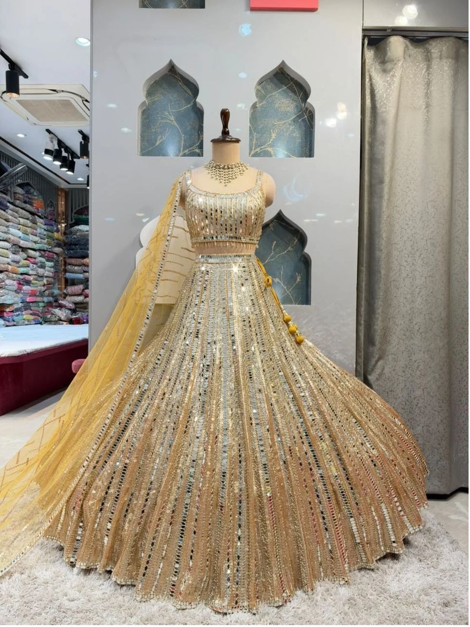 "GOLDEN MIRROR WORK BRIDAL LEHENGA"