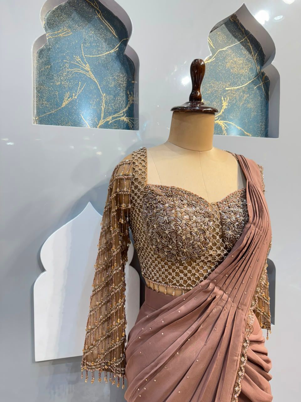 "MOCHA GLAMOUR DRAPE SAREE"