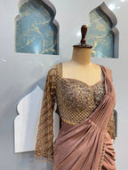 "MOCHA GLAMOUR DRAPE SAREE"