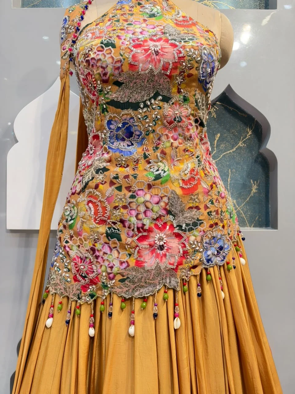 "MUSTARD YELLOW FLORAL EMBROIDERED INDO-WESTERN"
