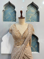 "CHAMPAGNE PEARL DRAPE SAREE"