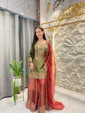 "ELEGANT OLIVE GREEN EMBROIDERED SUIT"