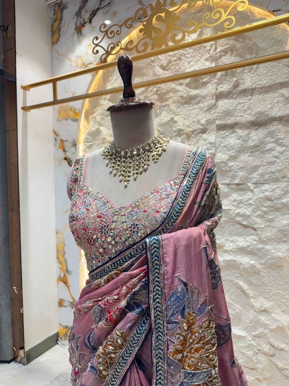 "ROSEWOOD MAUVE FLORAL EMBROIDERED SAREE"