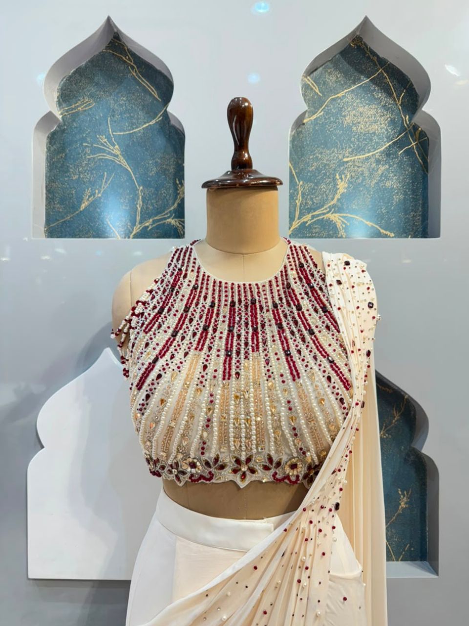 "IVORY PEARL ELEGANCE DRAPE SAREE"