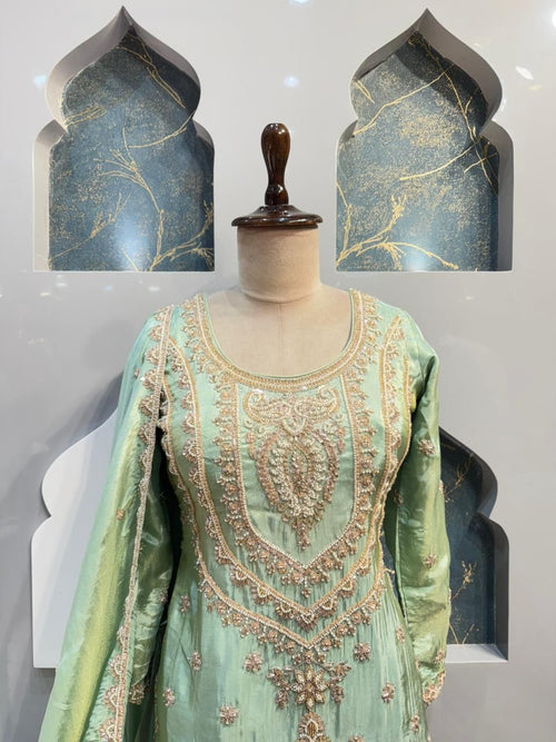 "MINT ELEGANCE EMBROIDERED SHARARA"