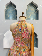 "MUSTARD YELLOW FLORAL EMBROIDERED INDO-WESTERN"