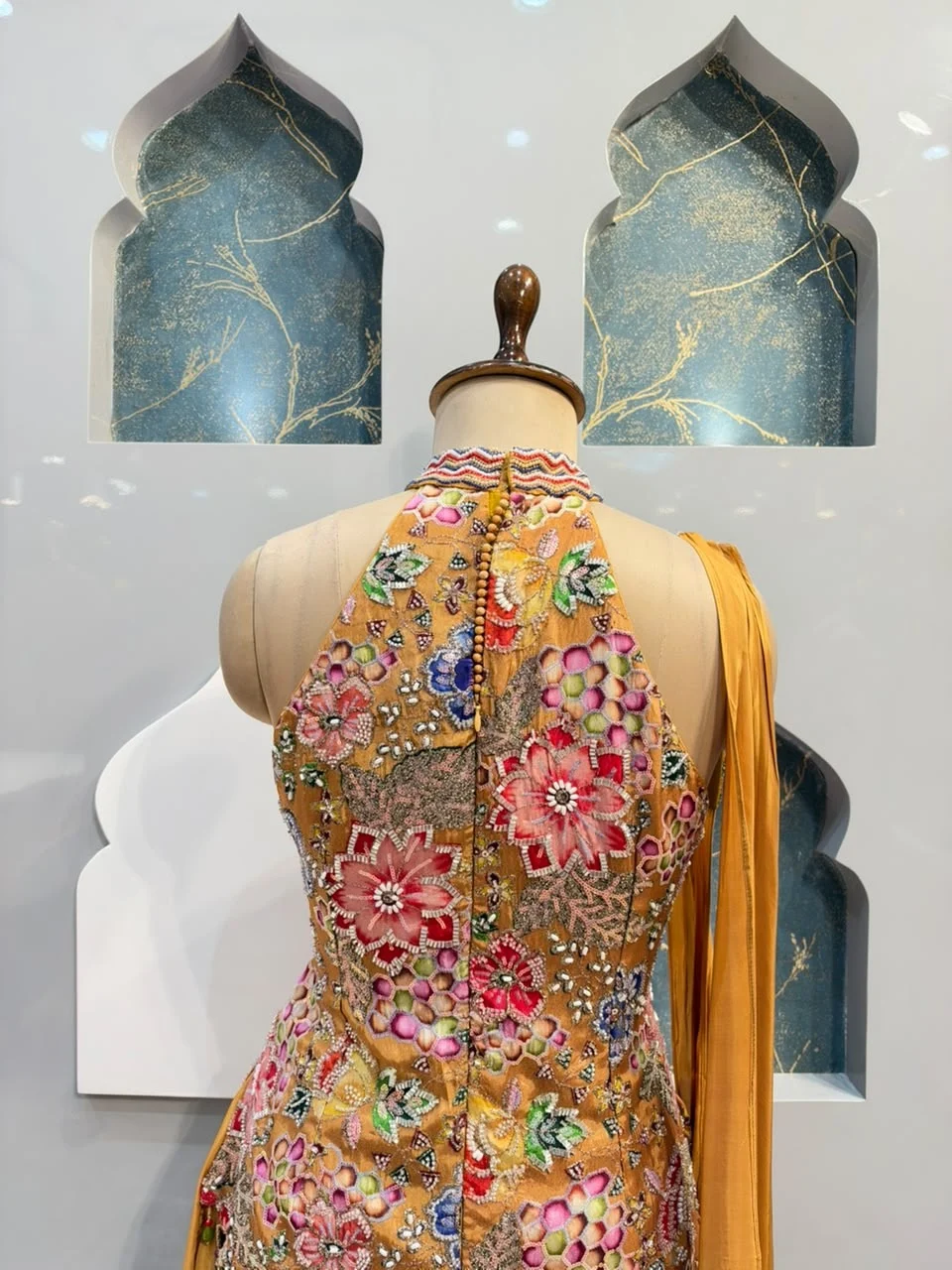 "MUSTARD YELLOW FLORAL EMBROIDERED INDO-WESTERN"