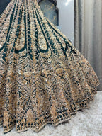 "EMERALD GREEN AND ANTIQUE GOLD EMBROIDERED LEHENGA"
