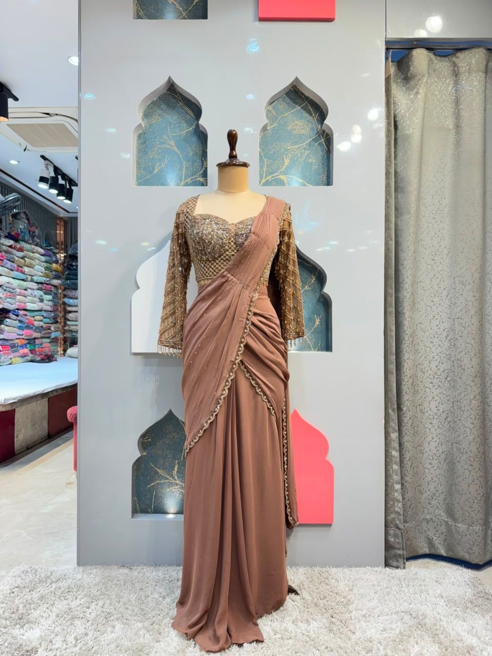 "MOCHA GLAMOUR DRAPE SAREE"