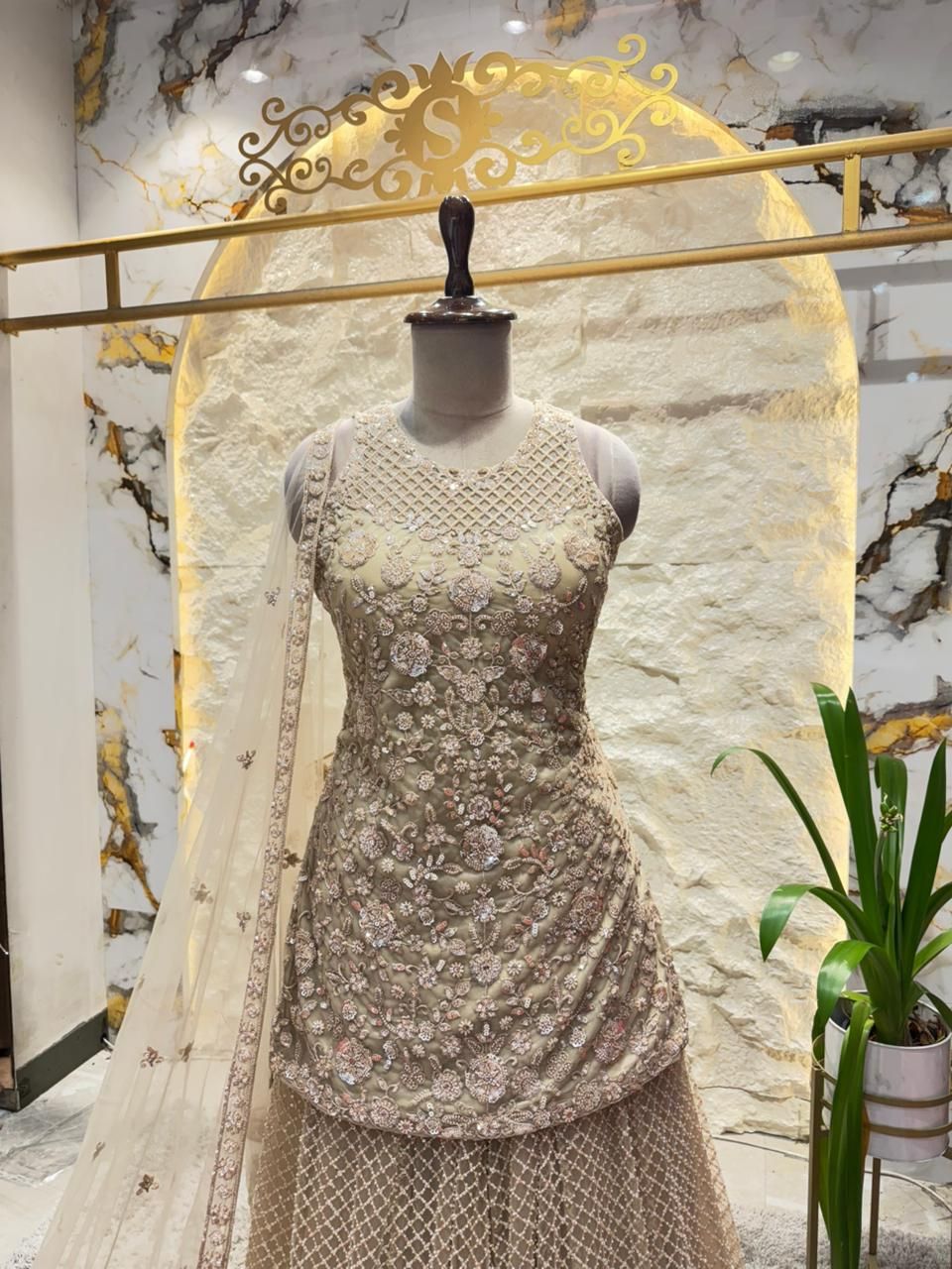 "ANTIQUE ROSE GOLD FLORAL EMBROIDERED SHARARA"