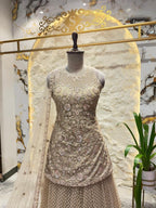 "ANTIQUE ROSE GOLD FLORAL EMBROIDERED SHARARA"