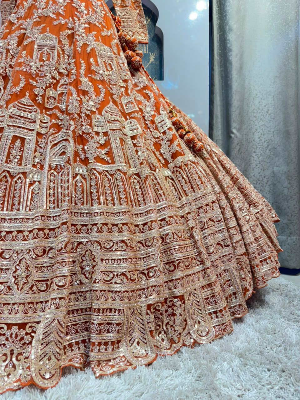 "ORANGE HERITAGE EMBROIDERED LEHENGA"