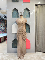 "CHAMPAGNE PEARL DRAPE SAREE"