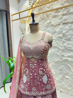 "BLUSH PINK EMBROIDERED PEPLUM SHARARA"