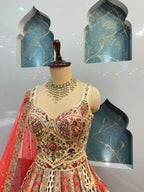 "CORAL HERITAGE PRINTED LEHENGA"