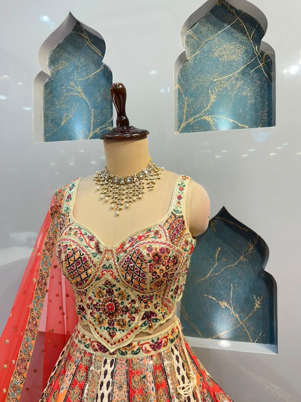 "CORAL HERITAGE PRINTED LEHENGA"