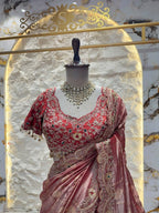 "WINE ROSE ZARI SAREE"