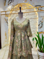 "SAGE BLOOM EMBROIDERED PEPLUM SHARARA"