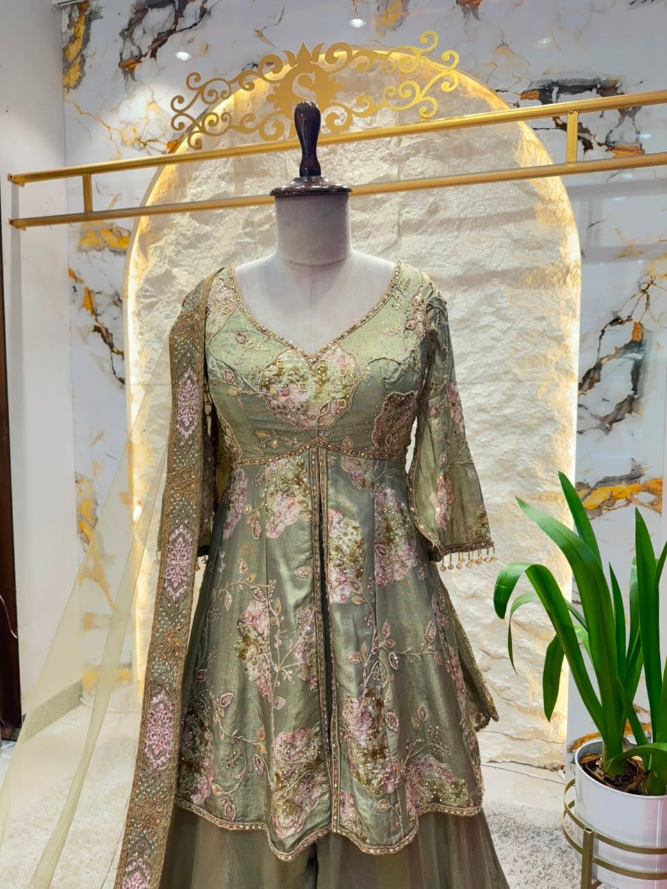 "SAGE BLOOM EMBROIDERED PEPLUM SHARARA"