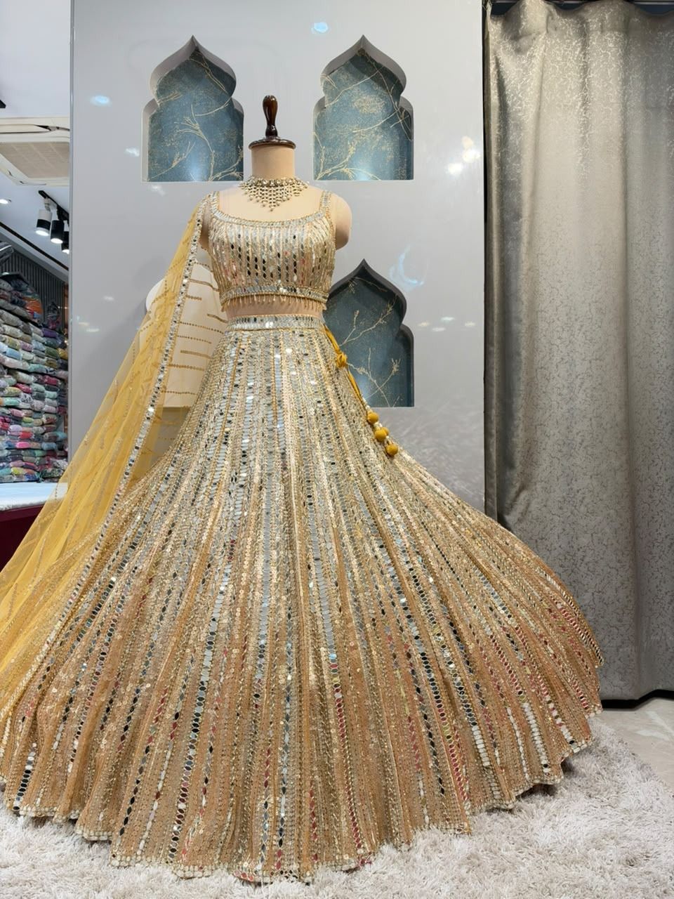 "GOLDEN MIRROR WORK BRIDAL LEHENGA"