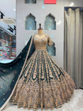 "EMERALD GREEN AND ANTIQUE GOLD EMBROIDERED LEHENGA"