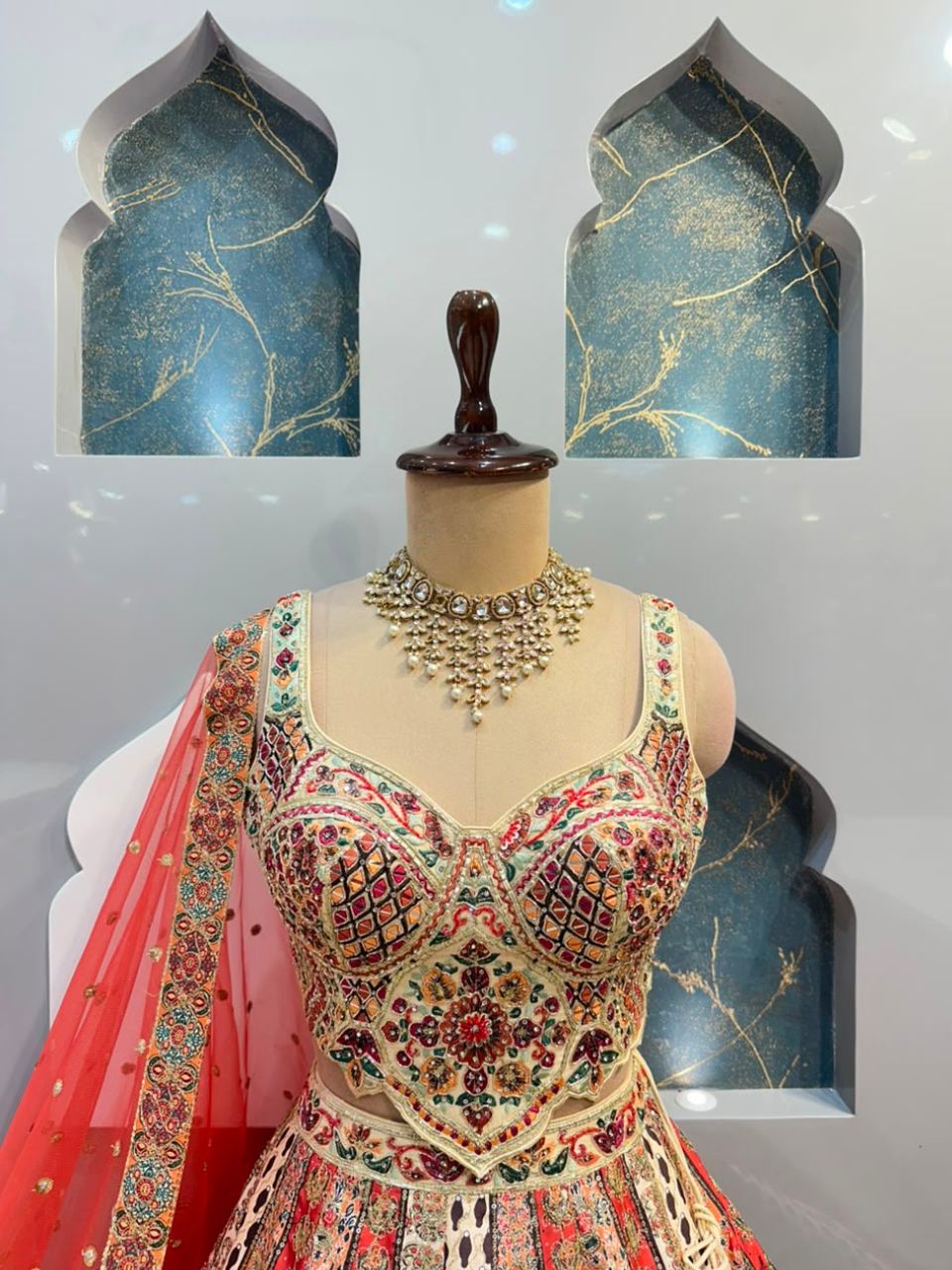 "CORAL HERITAGE PRINTED LEHENGA"
