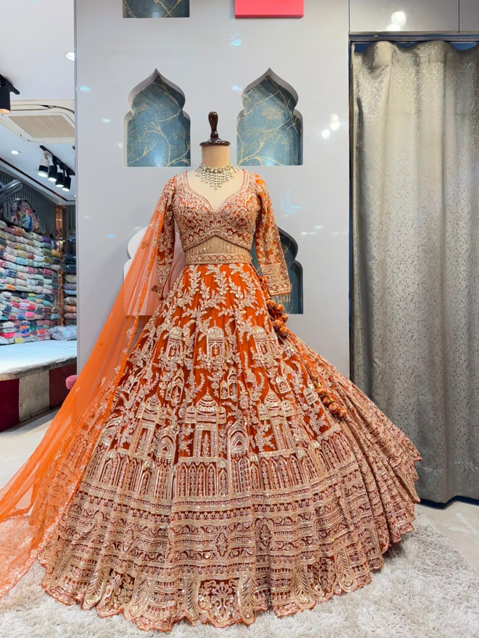 "ORANGE HERITAGE EMBROIDERED LEHENGA"