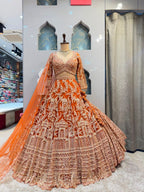 "ORANGE HERITAGE EMBROIDERED LEHENGA"