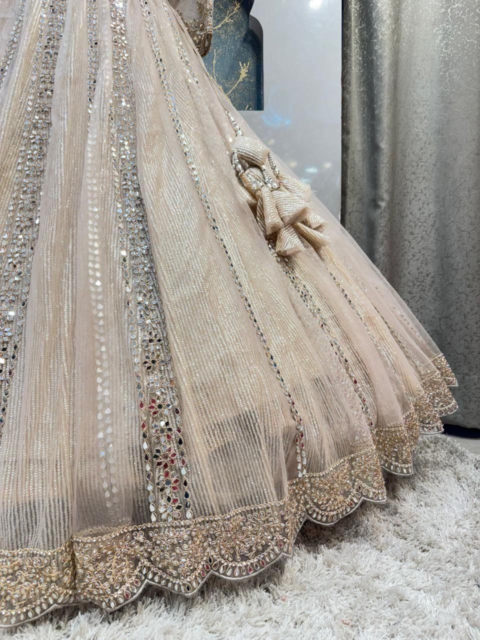 "CELESTIAL CHAMPAGNE MIRROR WORK LEHENGA"