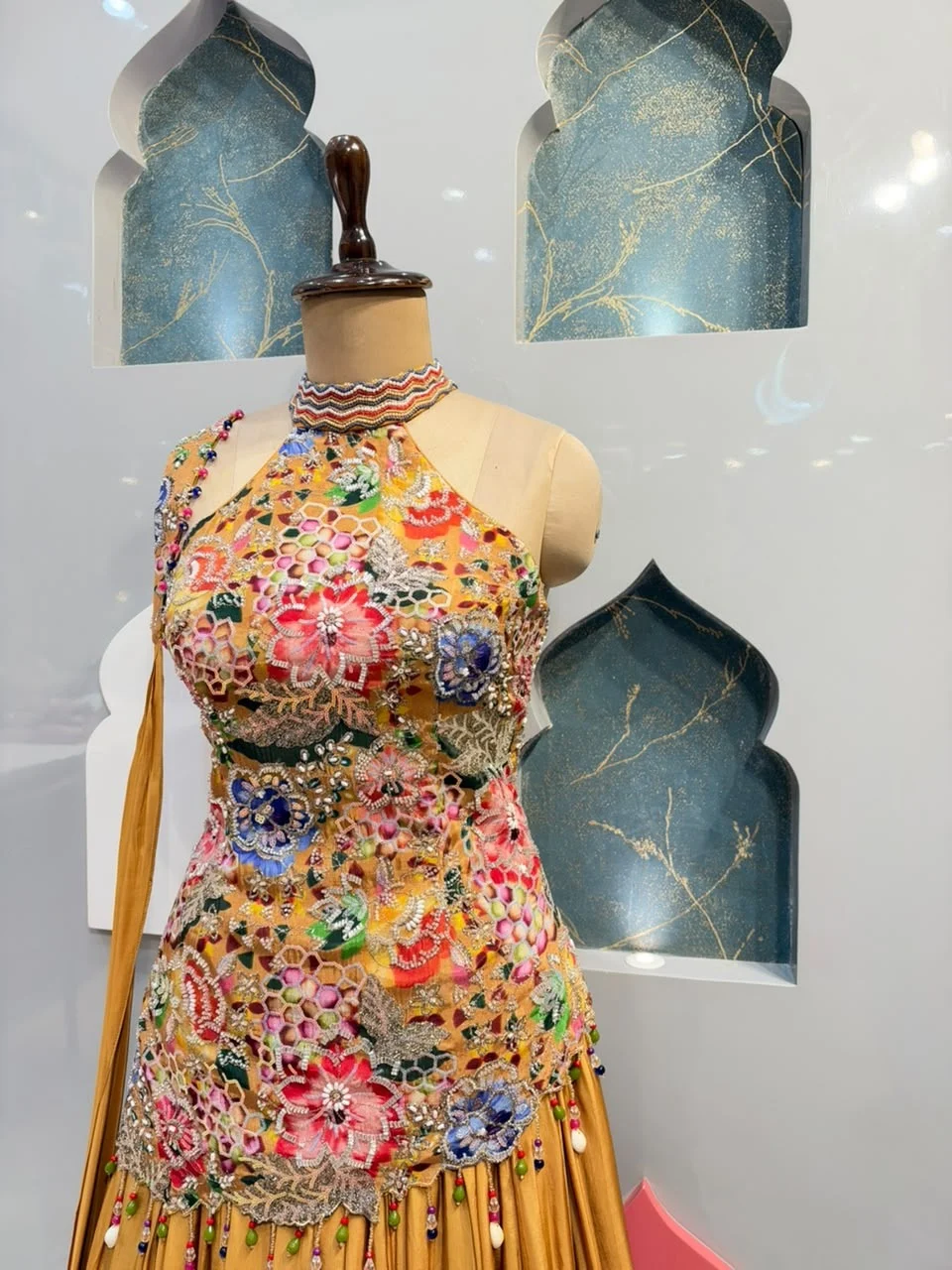 "MUSTARD YELLOW FLORAL EMBROIDERED INDO-WESTERN"