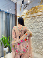"PEACHY PARADISE FLORAL EMBROIDERED SHARARA"