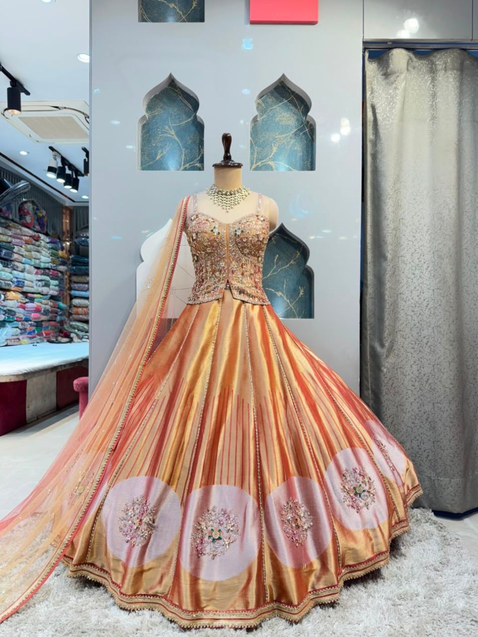 "ROSE GOLD CHAMPAGNE EMBROIDERED LEHENGA"